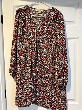 Michael Kors Black Floral Blouse with Pink and White Flowers